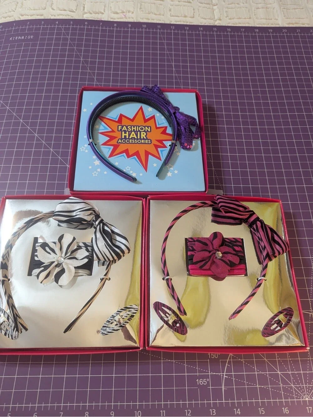 Girls Fashion Hair Accessories Gift Set Lot of 3 Headbands Bows Zebra Print